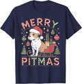 Merry Pitmas Funny Matching Christmas Pajamas Pitbull Dog T-Shirt - Navy Blue
