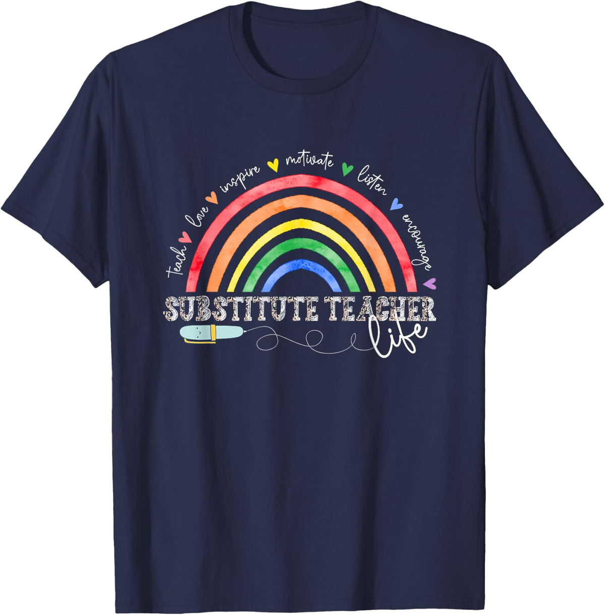 Substitute Teacher Rainbow Sub Teacher T-Shirt - Navy Blue