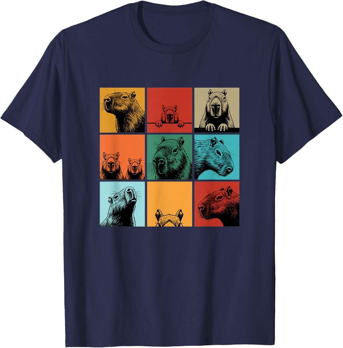Funny Retro Vintage Capybara Graphics Tee Capybaras T-Shirt - Navy Blue