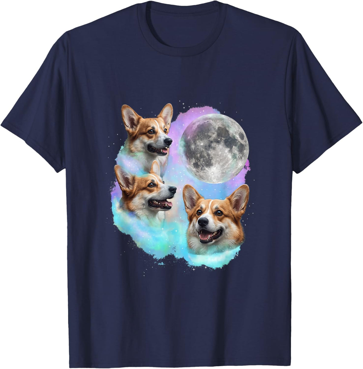 3 Corgis Howling At Moon - Welsh Corgi Dog Lover Corgi Dad T-Shirt - Navy Blue