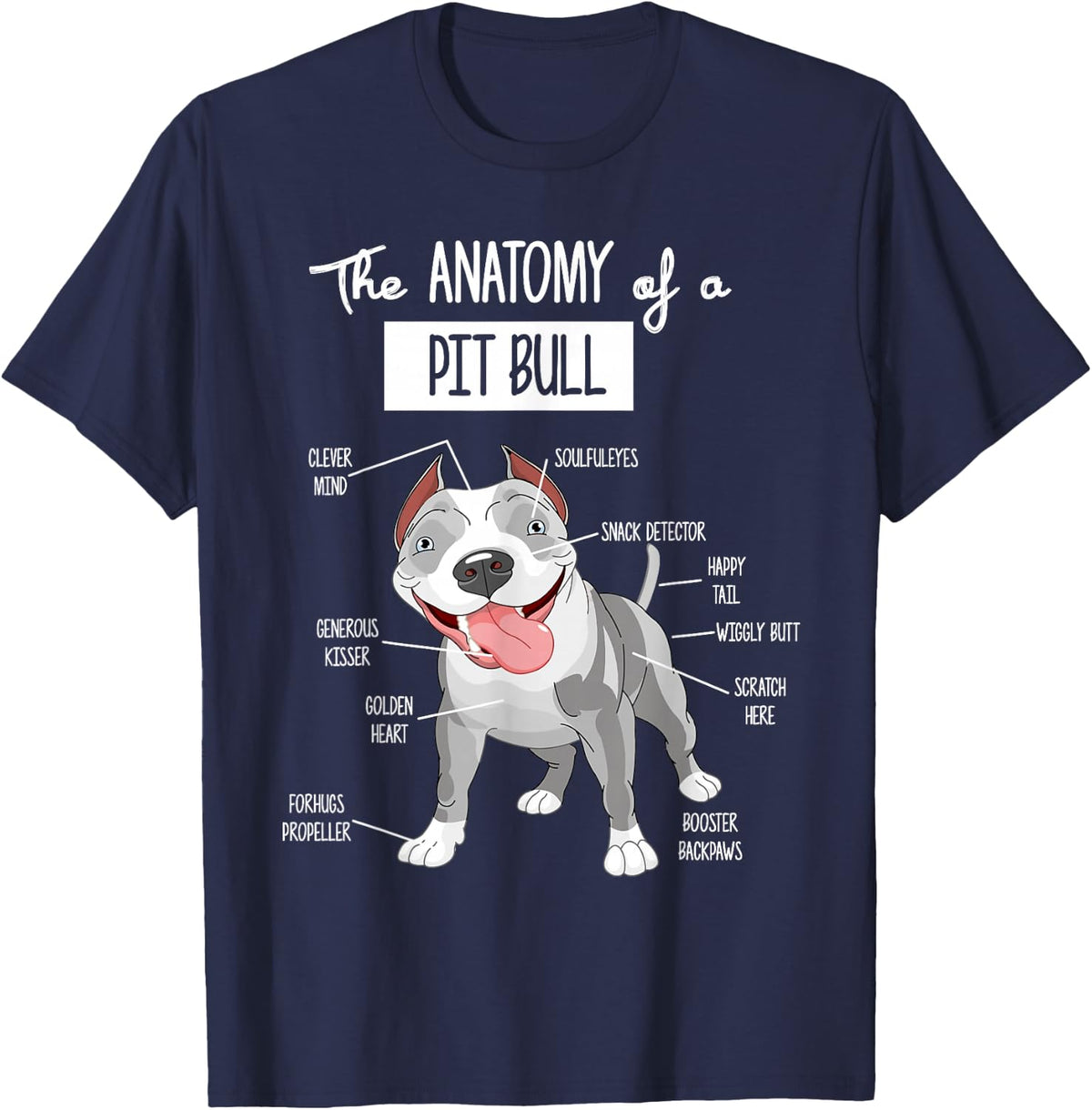 Anatomy Of A Pitbull T-Shirt Dog Lover Tee For Men Women Pit Bull Shirts - Navy Blue