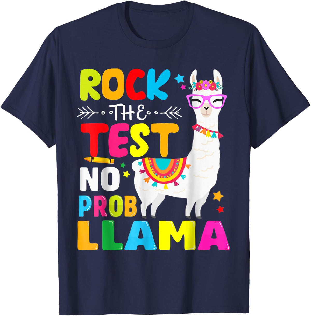 Testing Day Rock The Test Teaching No Prob Llama Teacher T-Shirt - Navy Blue