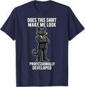 Does This Shirt Make Look Professionally Developed Black Cat T-Shirt - Navy Blue