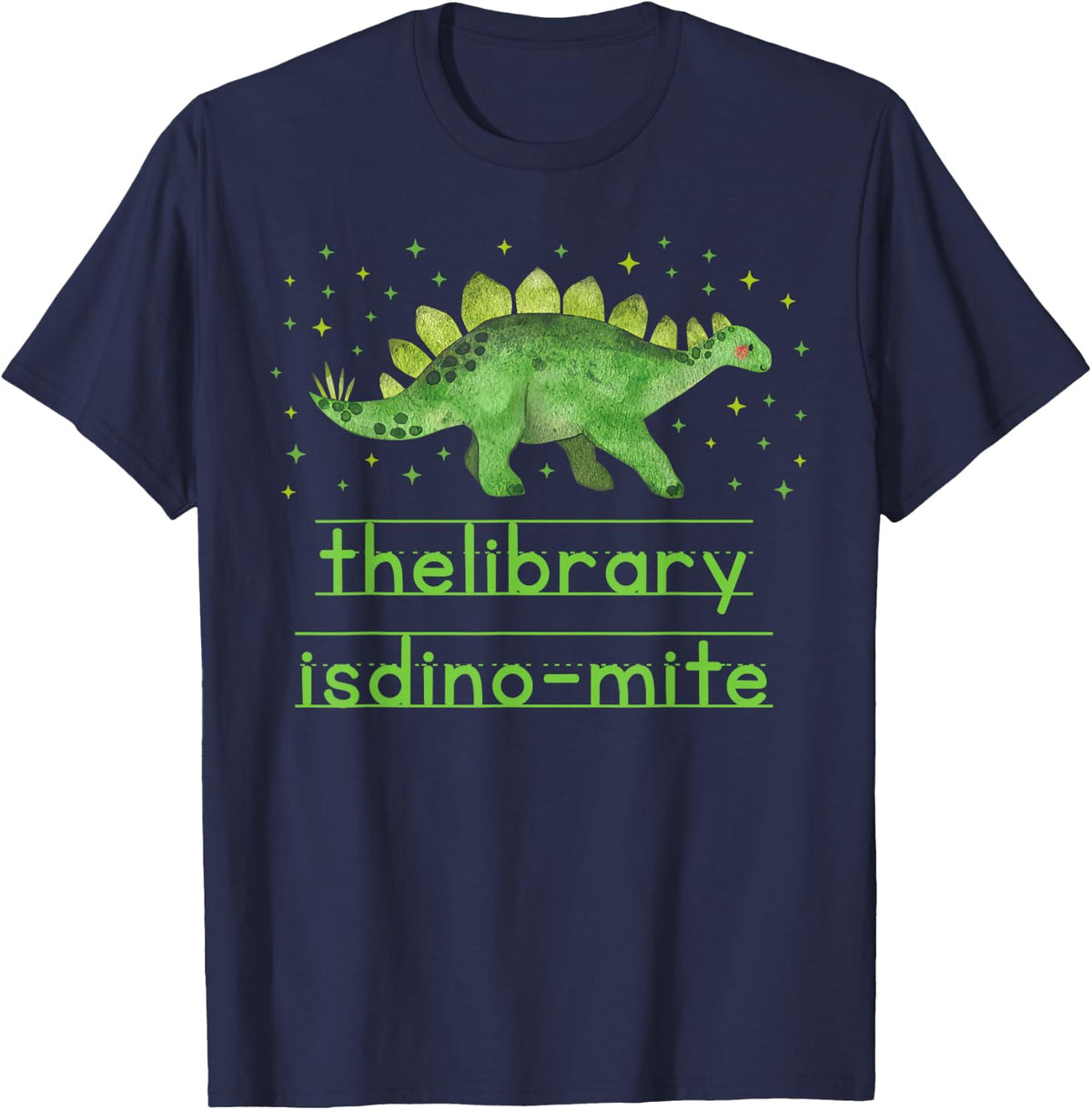 The Library is Dino-Mite Dinosaur School Librarian T-Shirt Tee for Bookworm Reader - Navy Blue