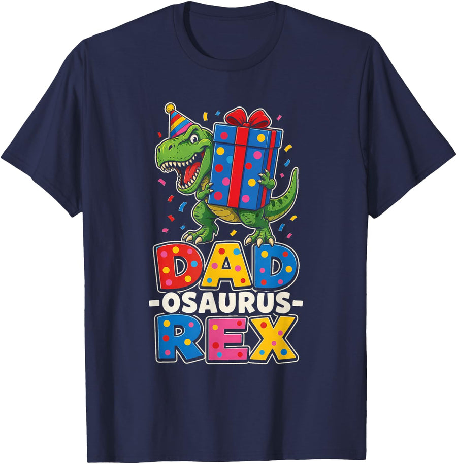 Dadosaurus Rex Dinosaur Dad of The Birthday Boy Party T-Shirt - Navy Blue