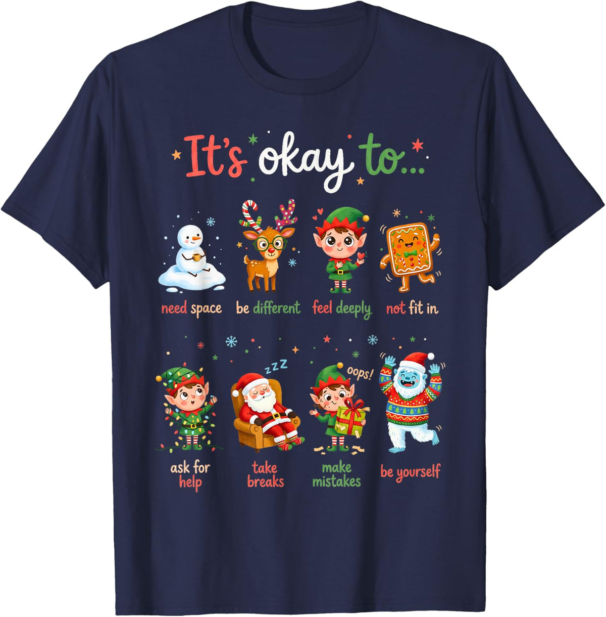 Its Ok to Be Different Autism Teacher Christmas T-Shirt - Navy Blue