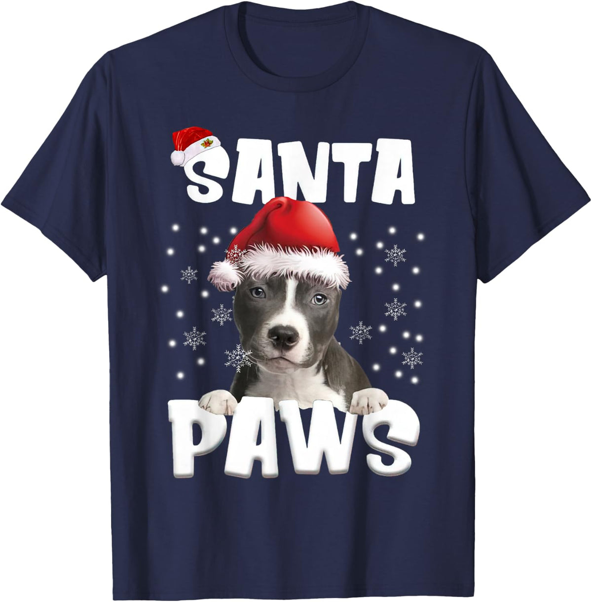 Funny BLUE Nose Pitbull Christmas Lights Tree Dog Lover Xmas T-Shirt - Navy Blue