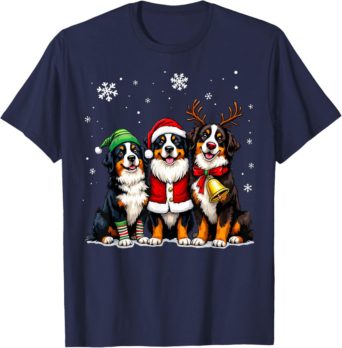 Bernese Mountain Dog Christmas Dogs Funny Santa Reindeer Elf T-Shirt - Navy Blue