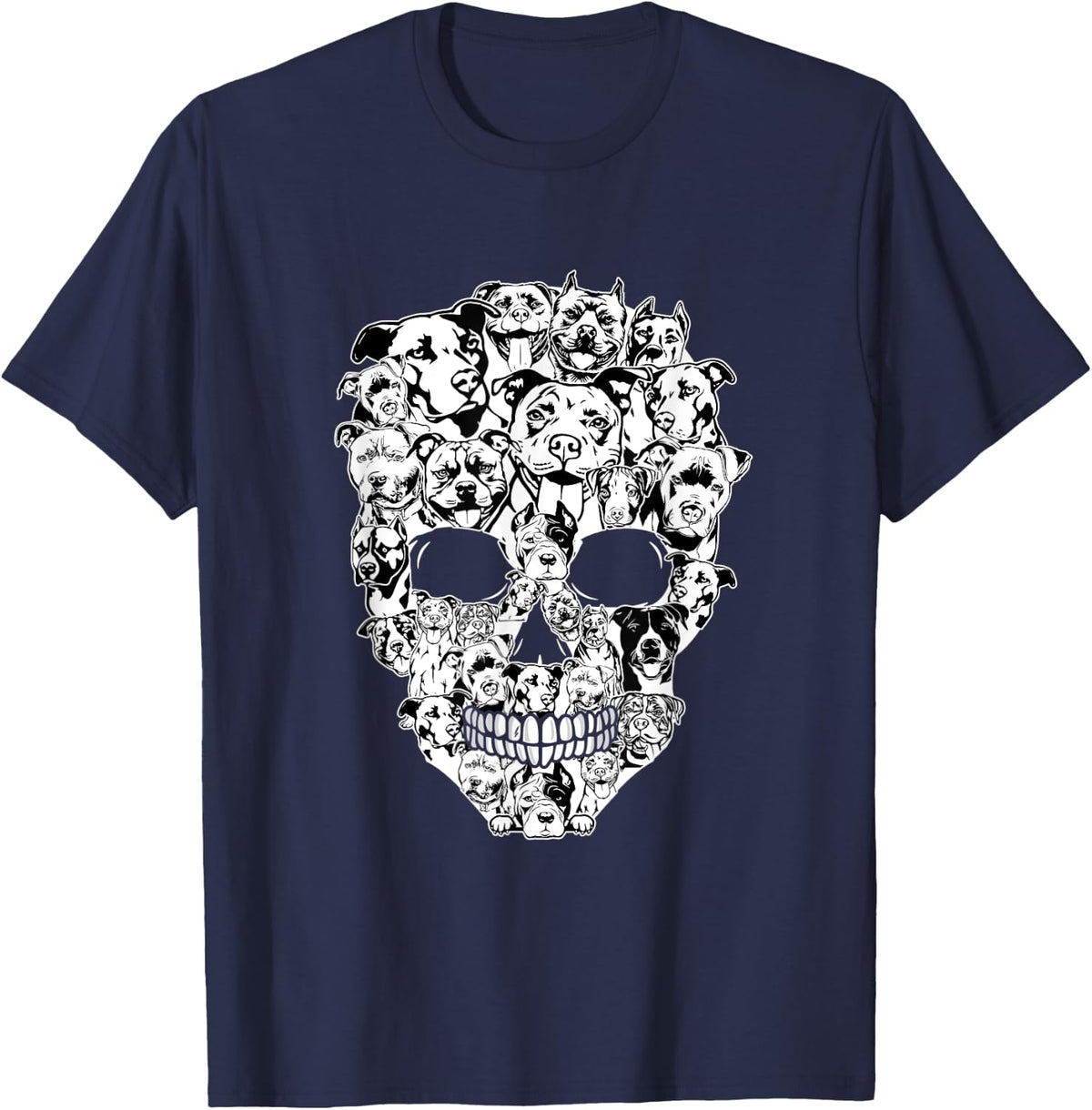 Funny Pitbull Skull Dog Skeleton Halloween T-Shirt for Men Women Kids - Navy Blue