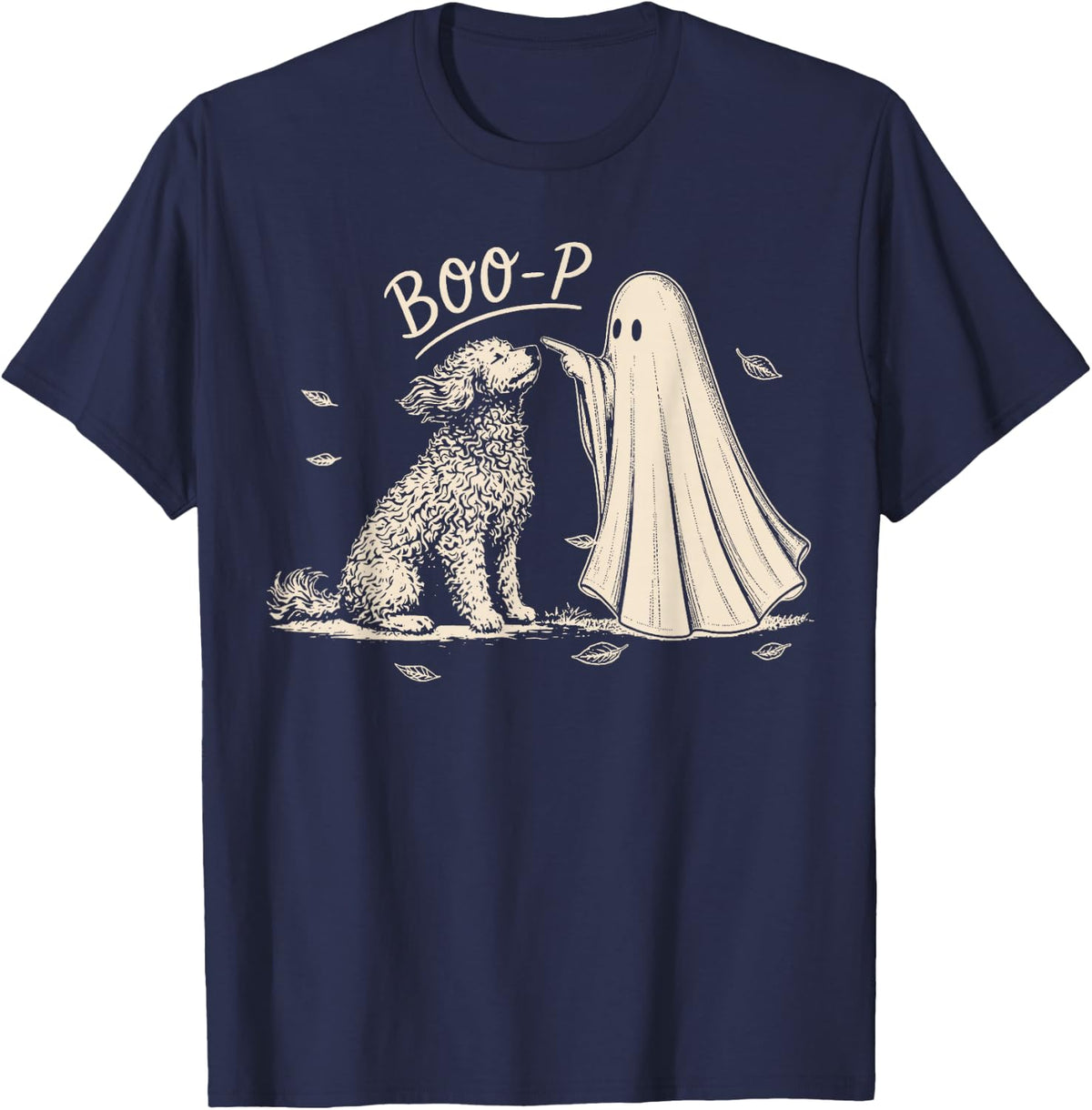 Boo Boo-p Goldendoodle Ghost and Boba Halloween Dog Lovers T-Shirt - Navy Blue