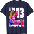 13 Years Capy Birthday to me Girls 13th Birthday Capybara T-Shirt - Navy Blue