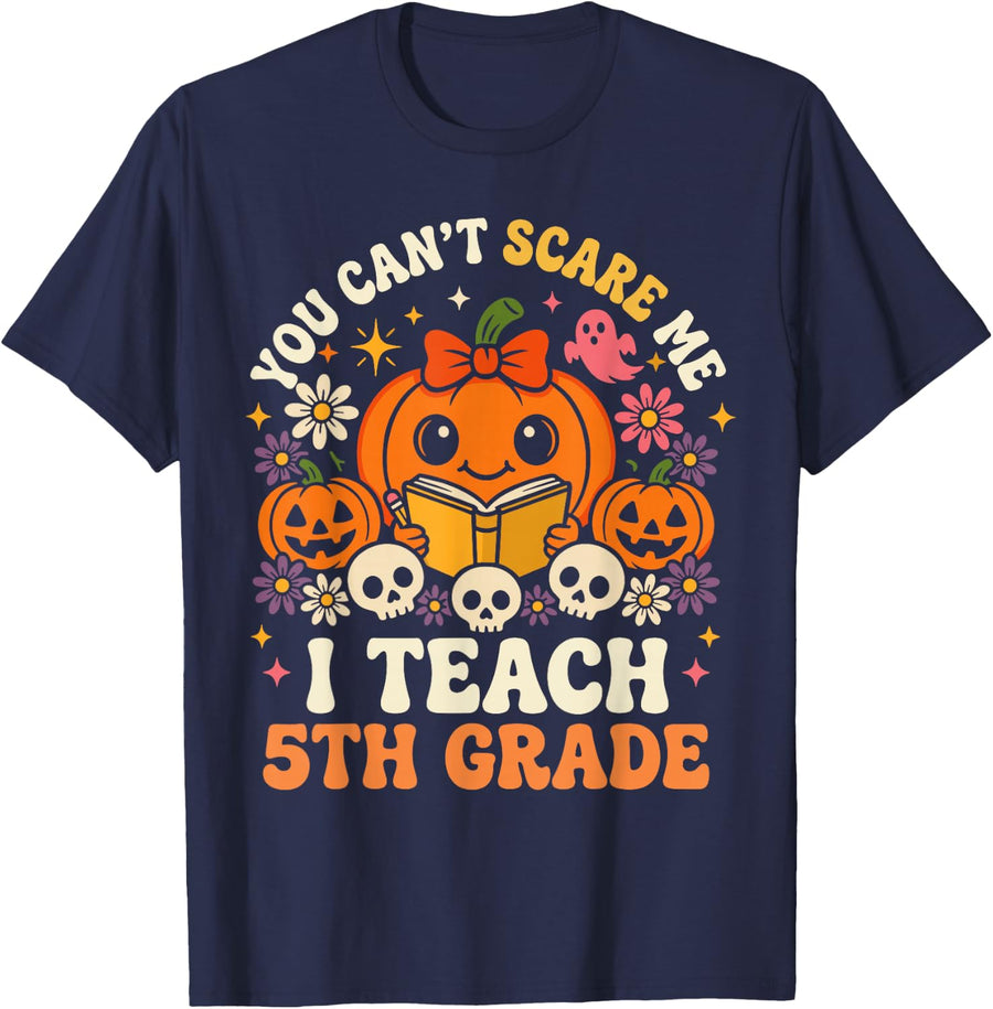 Pumpkin 5th Grade Teacher Halloween Funny Spooky T-Shirt - Navy Blue