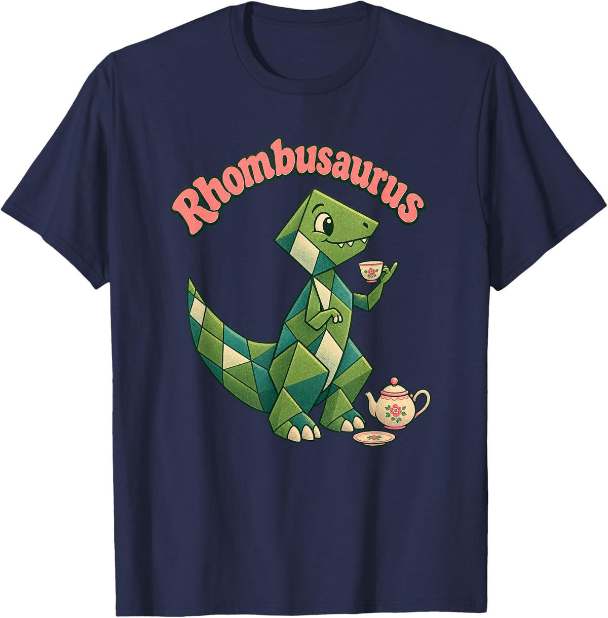 Rhombusaurus Geometric Dinosaur Lover Kids Shape Nerd Dino T-Shirt - Navy Blue