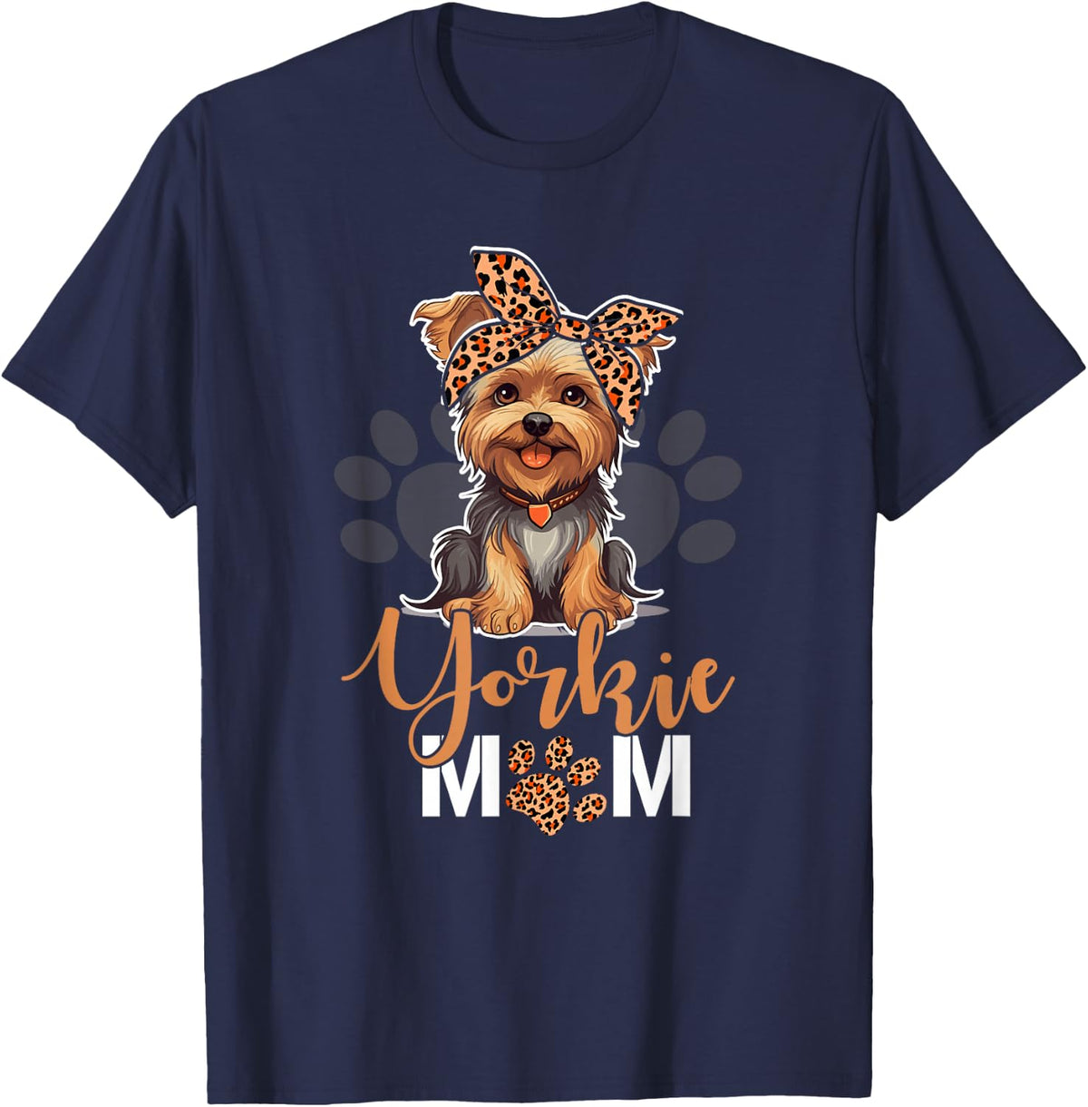 Yorkie Mom Yorkshire Leopard Dog Lovers Mother's Day T-Shirt - Navy Blue