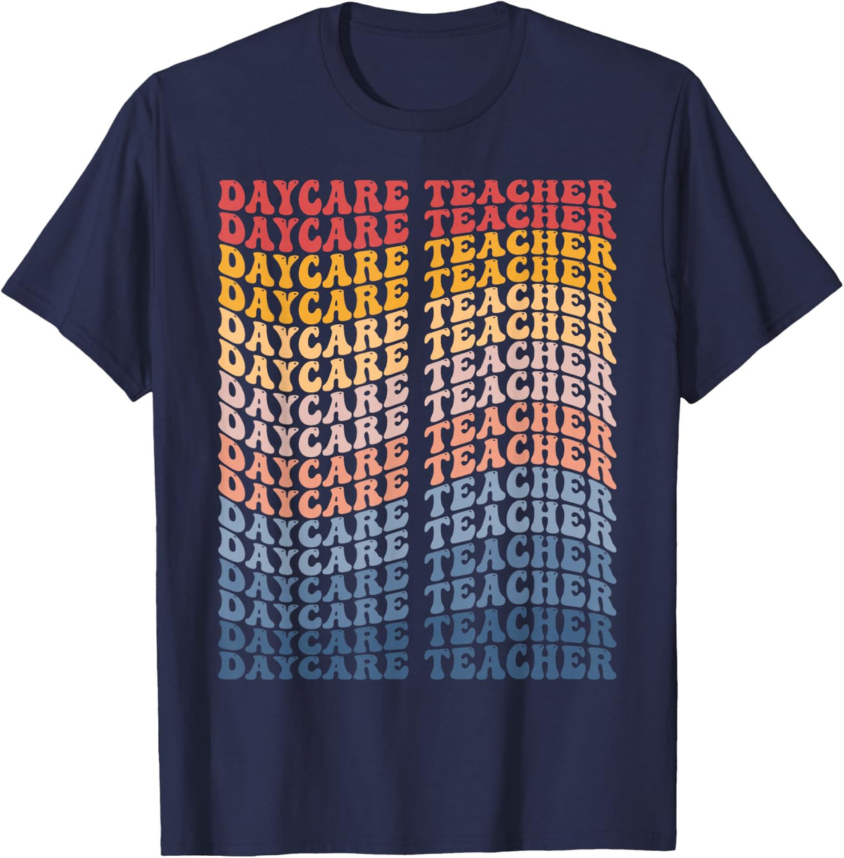 Daycare Teacher Groovy Retro T-Shirt - Navy Blue