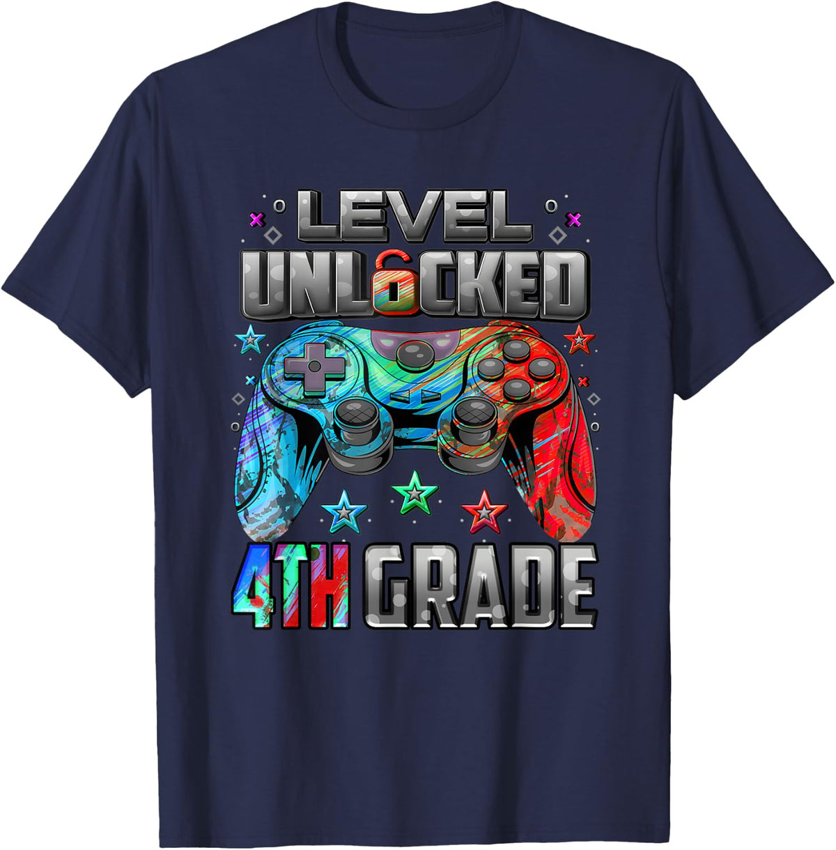 First Day Of 4th Grade Level Unlocked Game Back To School T-Shirt - Navy Blue