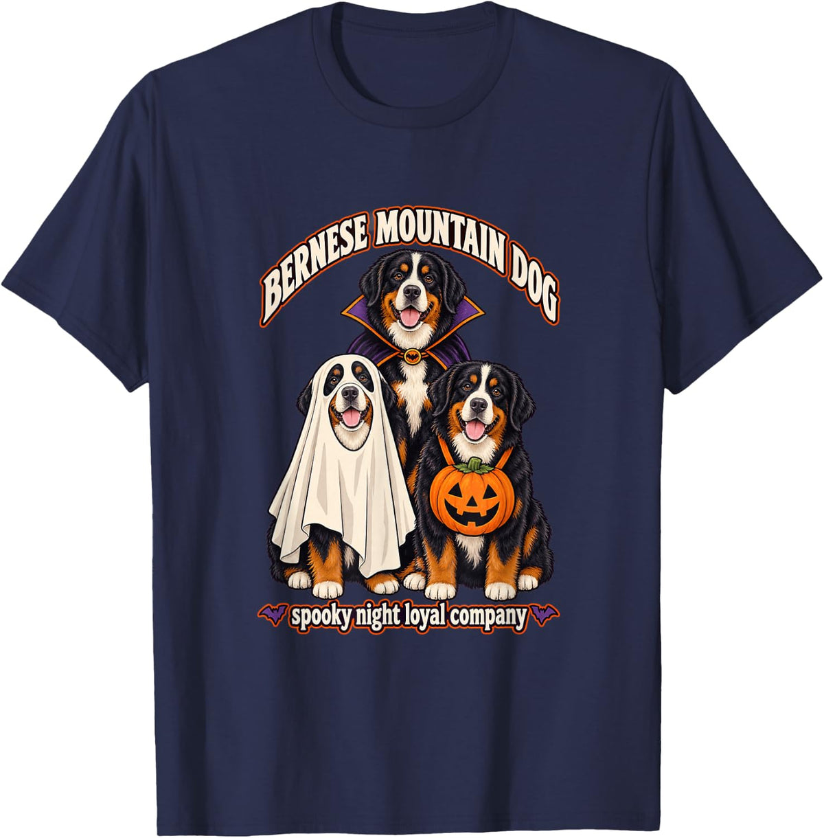 Bernese Mountain Dog - Spooky Night Loyal Company Halloween T-Shirt - Navy Blue