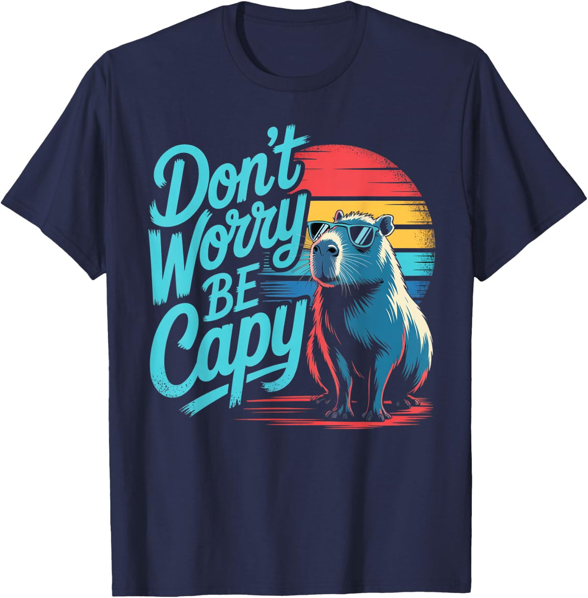 Don't Worry Be Capy T-Shirt - Navy Blue
