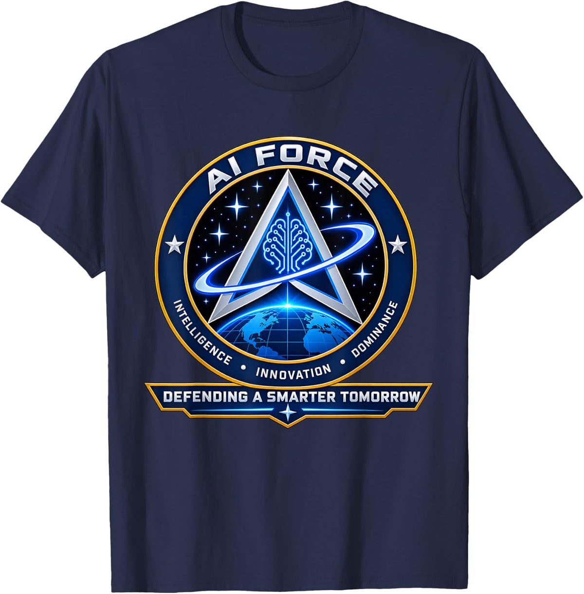 Artificial Intelligence Force Defending Smarter Tomorrow T-Shirt - Navy Blue