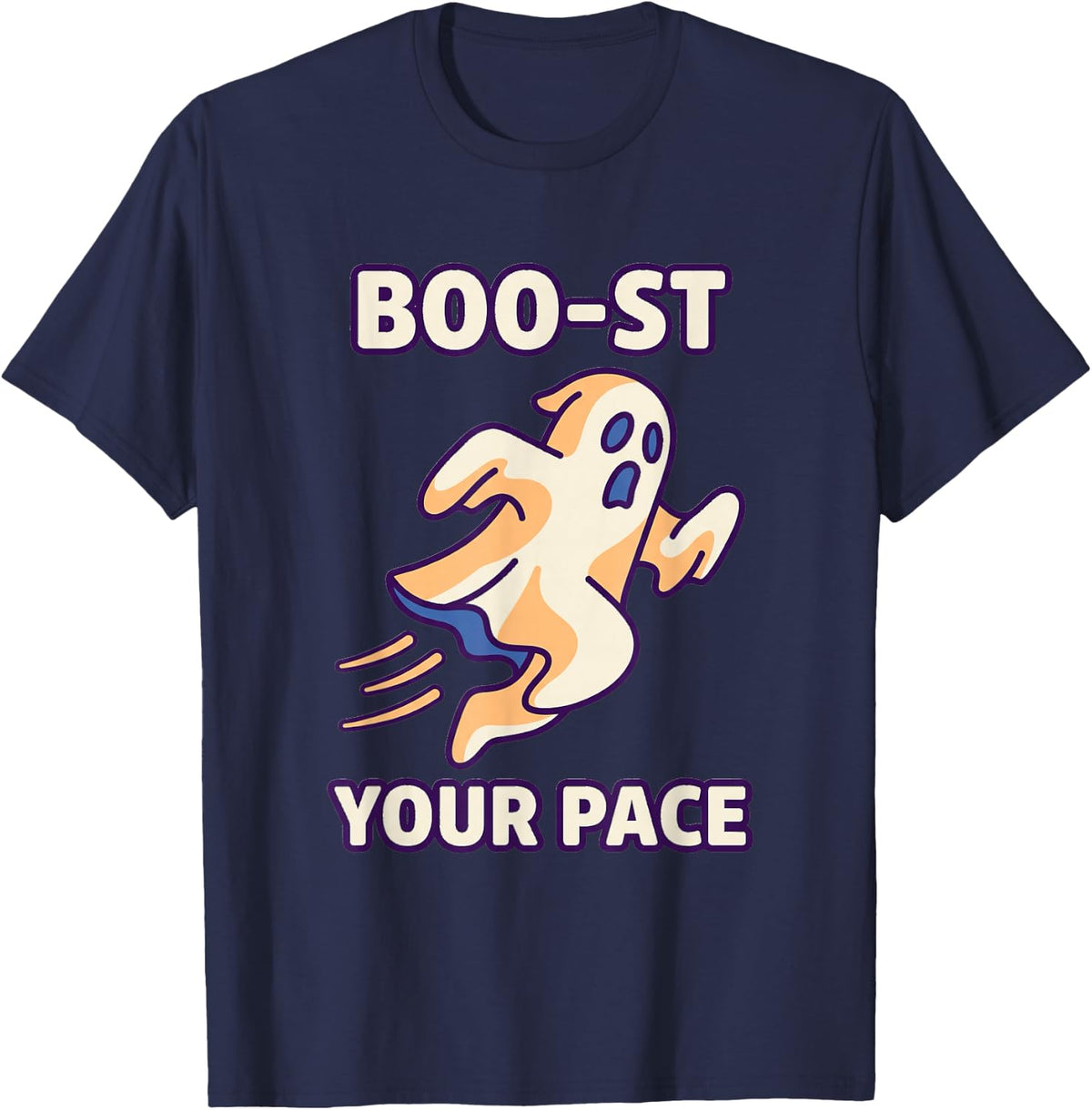 Boost Your Pace Ghost Running Halloween Marathon Runner T-Shirt - Navy Blue