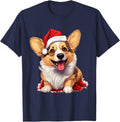 Welsh Corgi Cardigan Dog Breed Pet with a Christmas Hat T-Shirt for Men Women Kids - Navy Blue