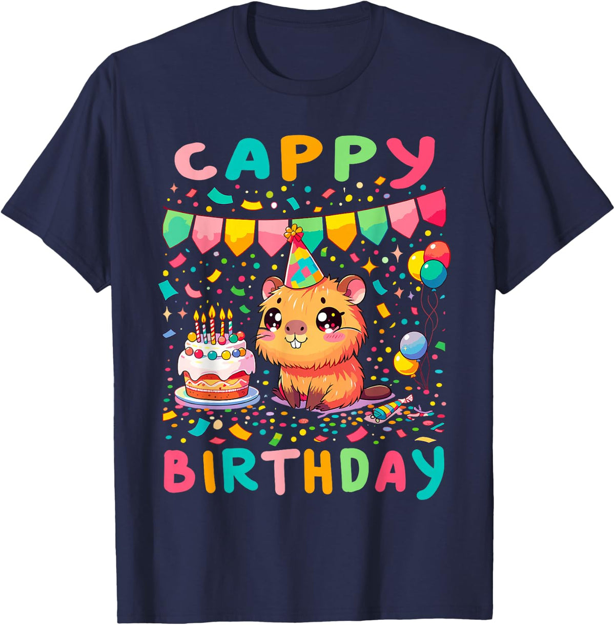 Cappy Birthday Capybara Lovers Girl Boy Happy Birthday Party T-Shirt - Navy Blue
