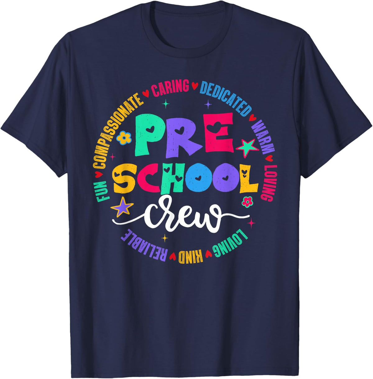 Back to School Preschool Crew Caring Teacher Men Women T-Shirt - Navy Blue