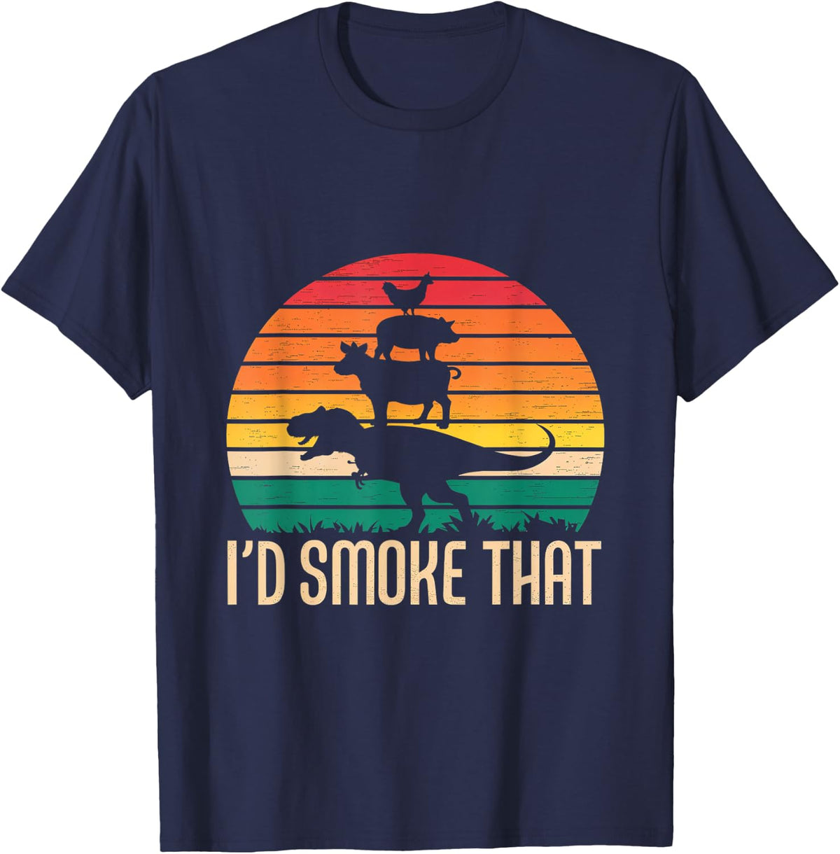 I'd Smoke That Dinosaur Animal BBQ Grilling Cooking T-Shirt - Navy Blue