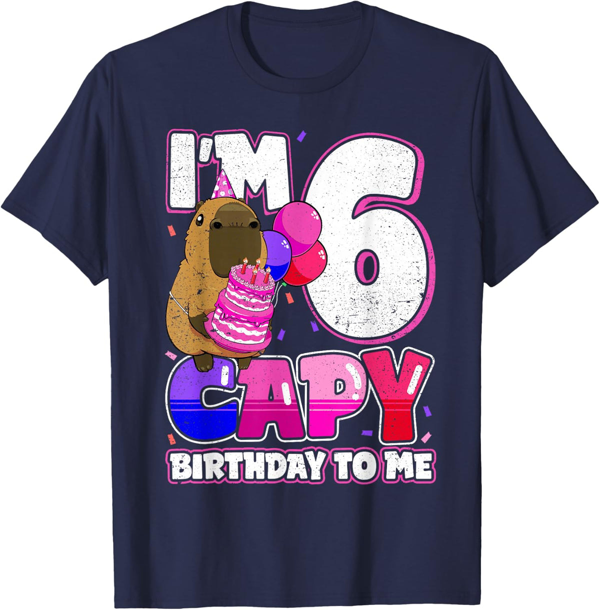 6 Years Capy Birthday to me Girls 6th Birthday Capybara T-Shirt - Navy Blue