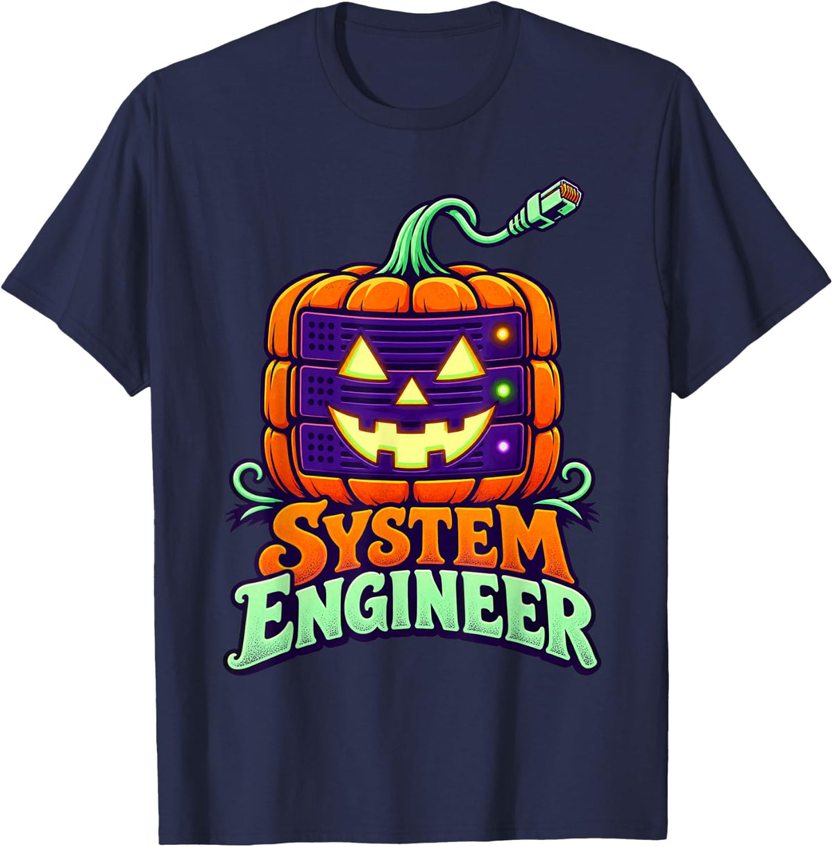 Halloween System Engineer Server Pumpkin T-Shirt - Navy Blue