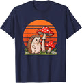 Hedgehog Toadstool Mushroom Retro Sunset Forest Animal T-Shirt - Navy Blue