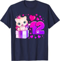 12th Birthday Girl 12 Years Cat Number 12 T-Shirt - Navy Blue