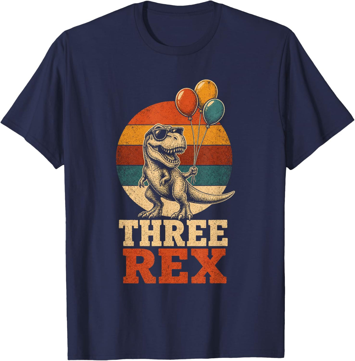 Dinosaur 3rd Birthday Boy Three Rex Vintage Sunset Toddler T-Shirt - Navy Blue