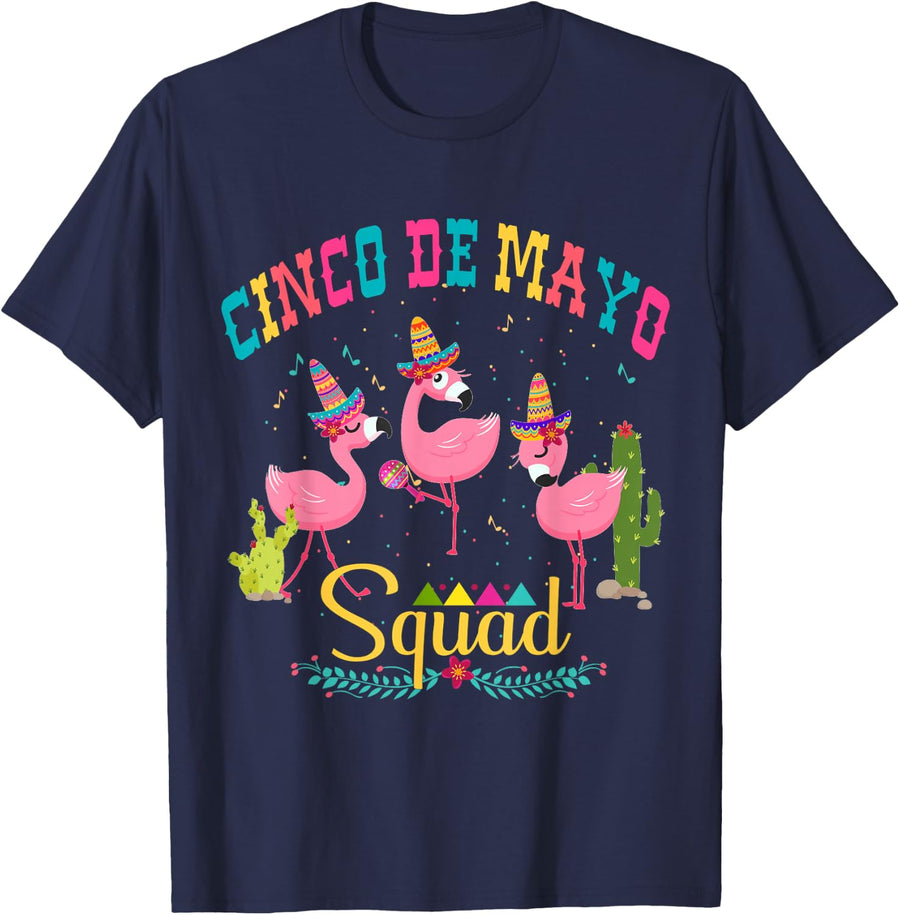 Cinco de Mayo Squad Flamingo Mamacita squad T-Shirt - Navy Blue