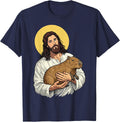 Jesus Holding Capybara T-Shirt - Navy Blue