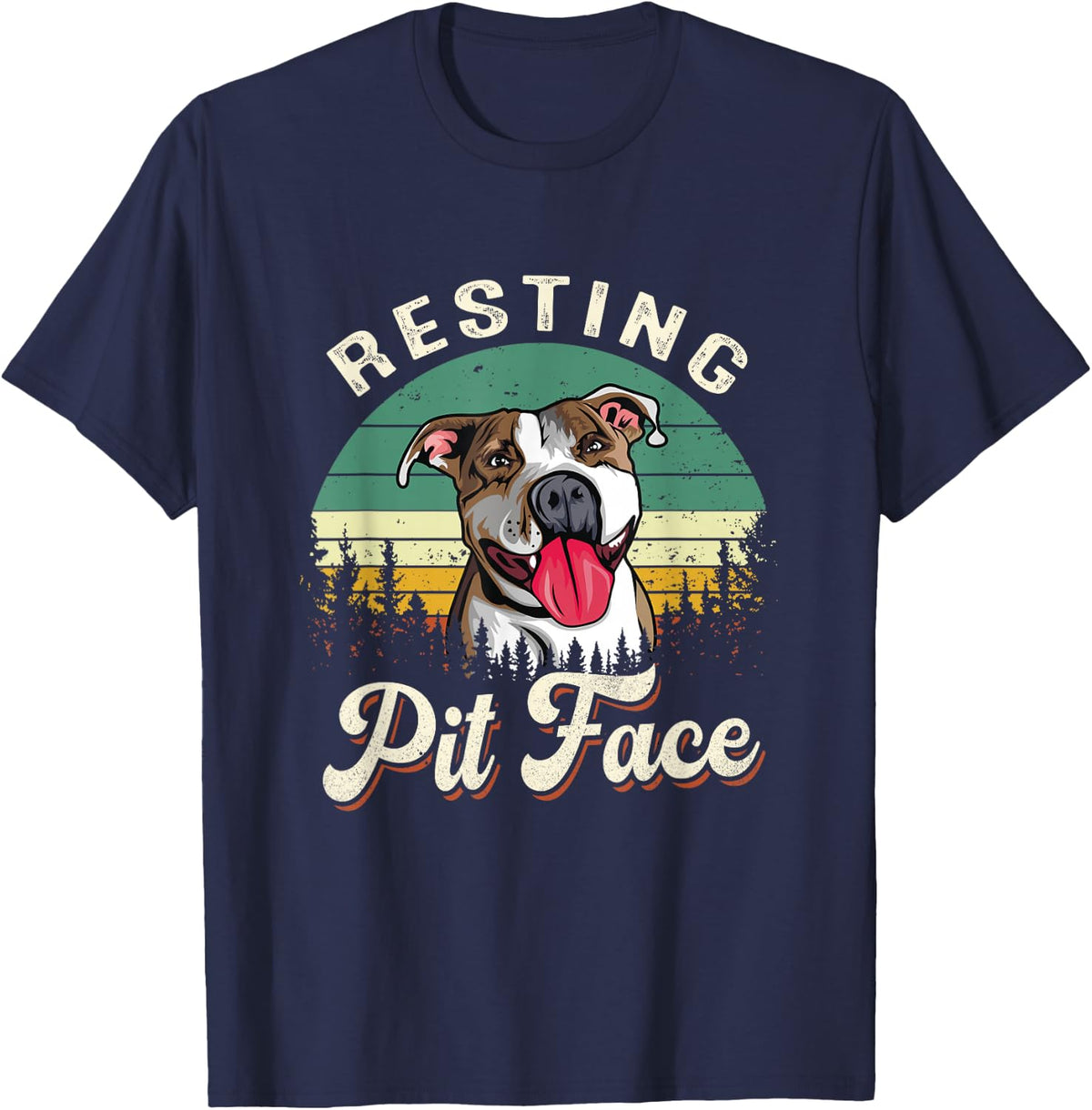 Vintage Pitbull Resting Pit Face - Funny Pitbull Lovers T-Shirt - Navy Blue