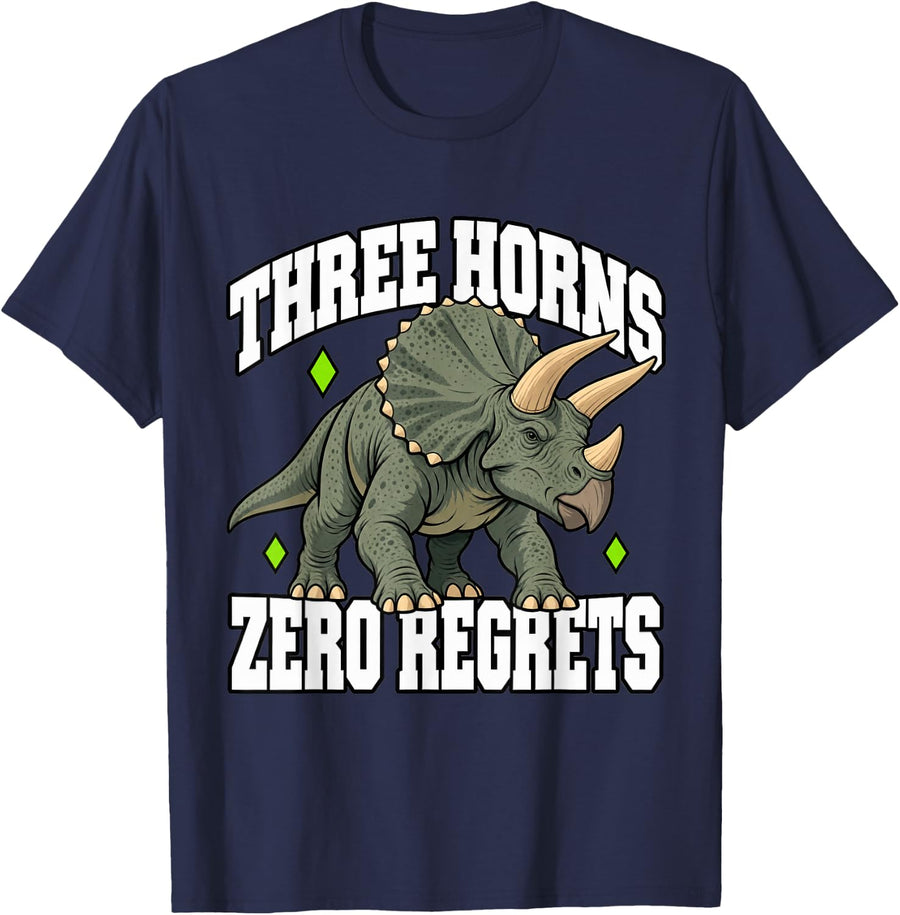 Triceratops Three Horns Zero Regrets Dinosaur Funny Fan T-Shirt - Navy Blue