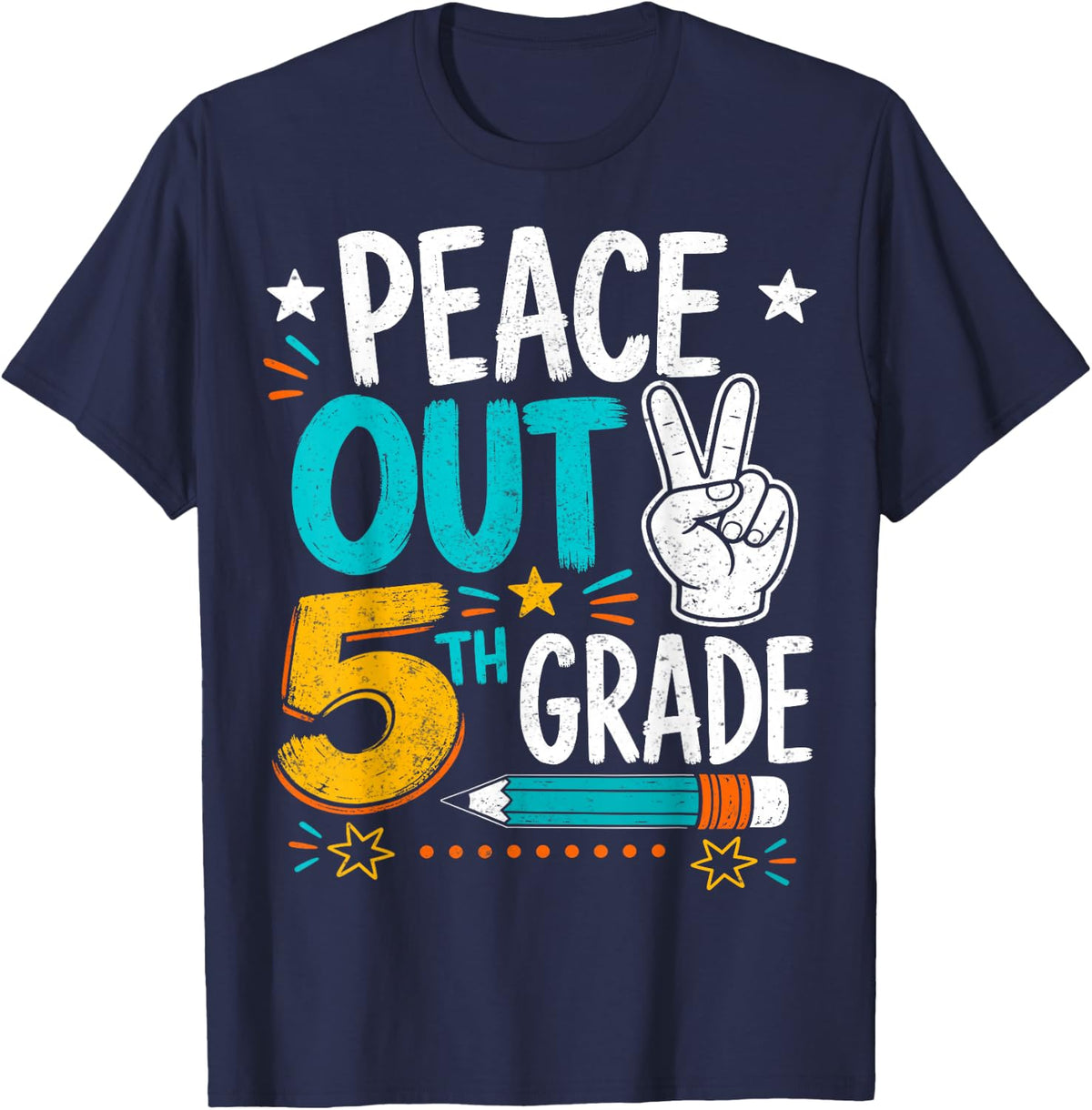 Peace Out 5th Grade Last Day Teacher Student T-Shirt - Navy Blue