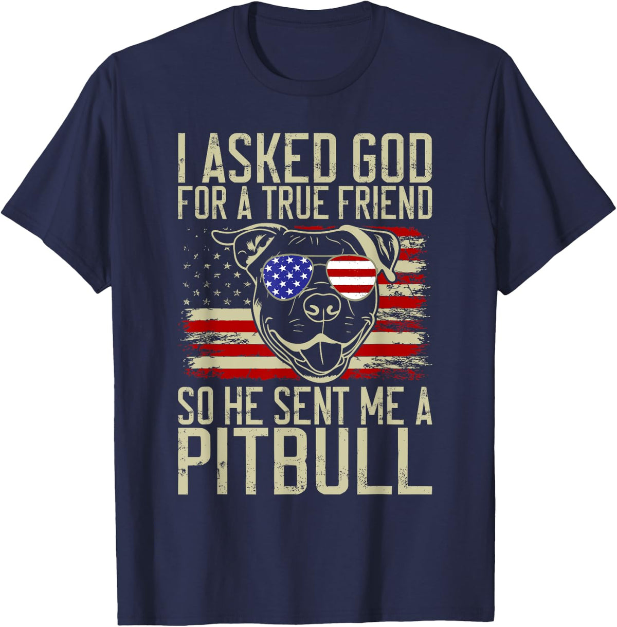 I asked God for a true Friend so he sent me a Pitbull T-Shirt - Navy Blue