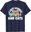 I Love Science & Cats Cute Kitty Cat Feline Student Teacher T-Shirt - Navy Blue