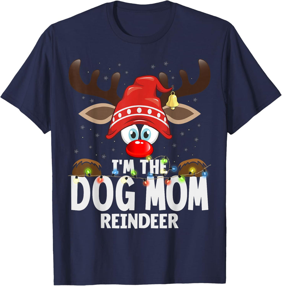 Christmas Matching I'm The Dog Mom Reindeer T-Shirt - Navy Blue