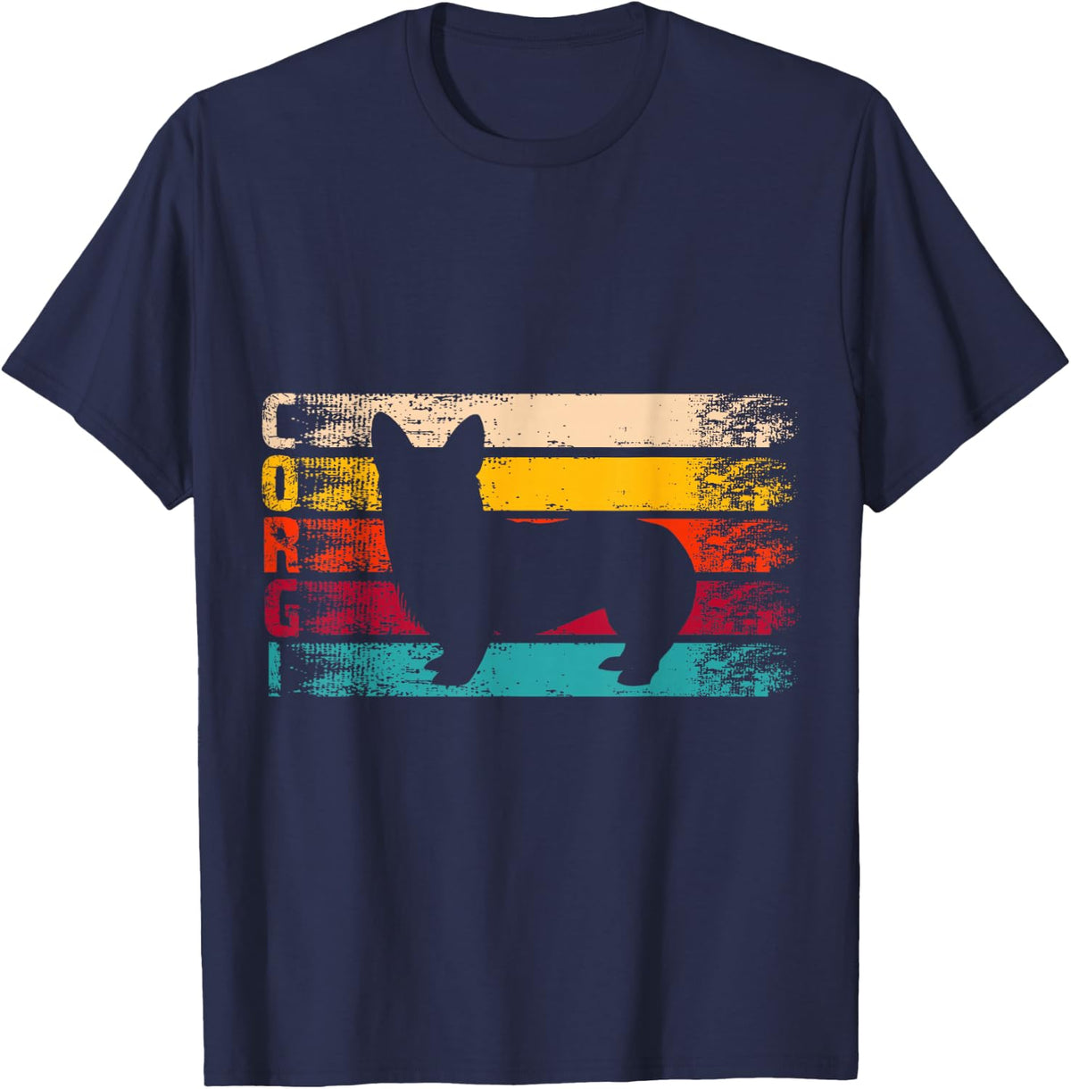 A Corgi Silhouette - Retro Distressed Dog Lover Tricolor T-Shirt - Navy Blue