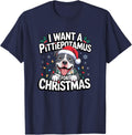 Xmas I Want A Pittiepotamus for Christmas Pitbull Dog Tee T-Shirt - Navy Blue