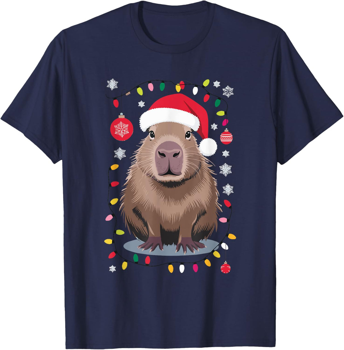 Capybara Christmas T-Shirt - Navy Blue