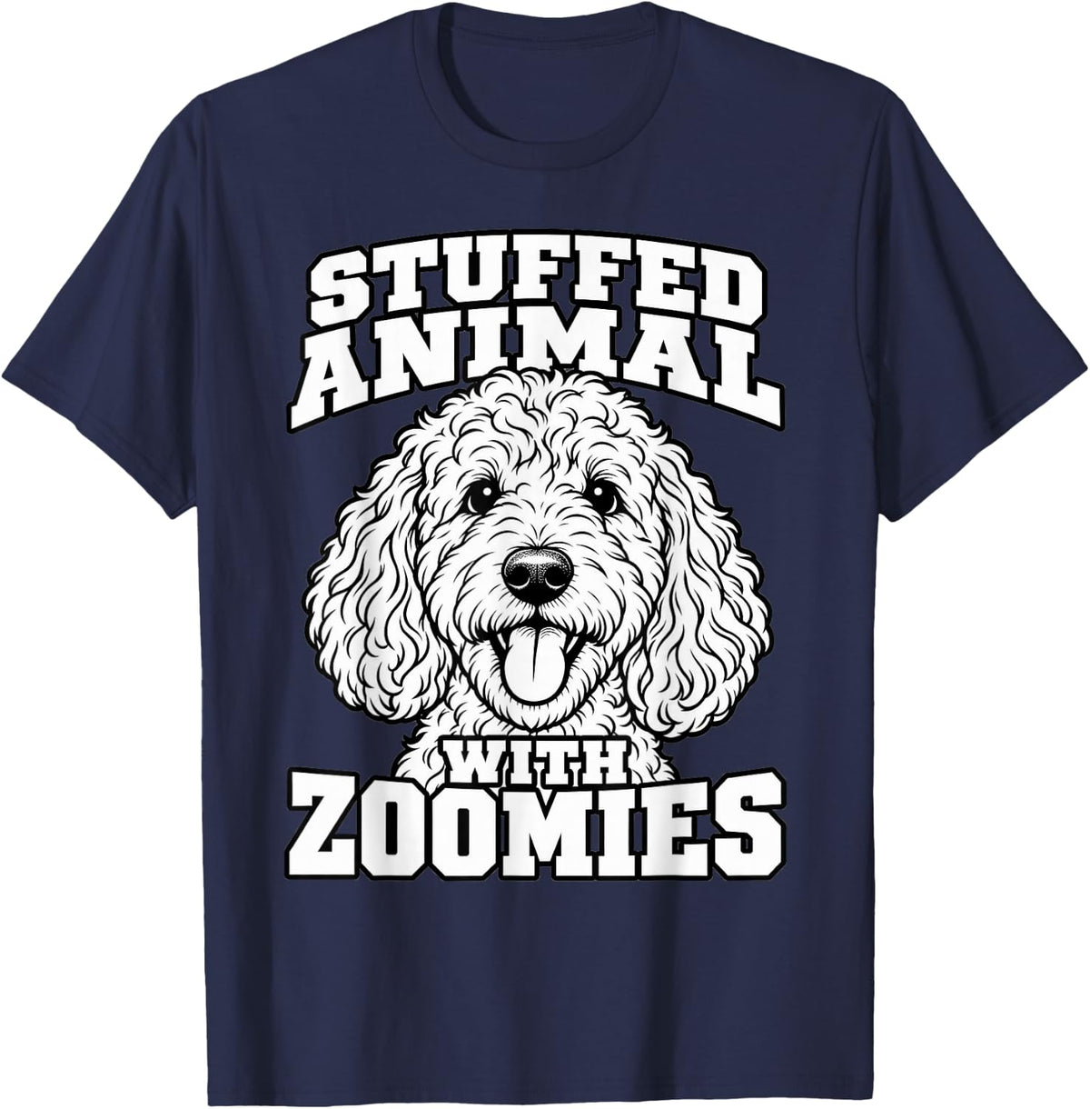 Goldendoodle Stuffed Animal with Zoomies Dog Dad Funny Curly T-Shirt - Navy Blue