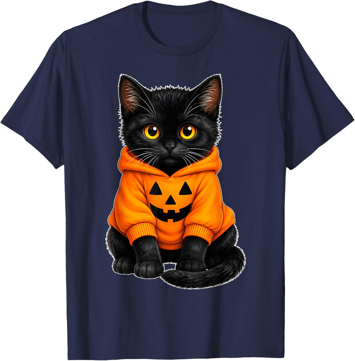 Ghost Black Kitten Pumpkin Cat Lover Halloween Costume T-Shirt - Navy Blue