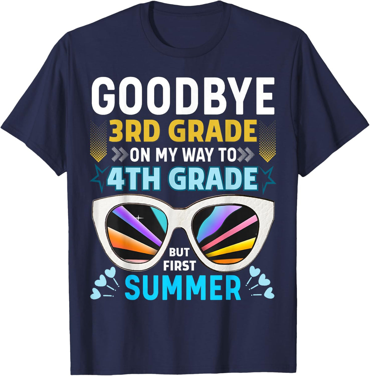 Goodbye 3rd Grade 4th Grade Hello Summer Graduation Kids T-Shirt - Navy Blue
