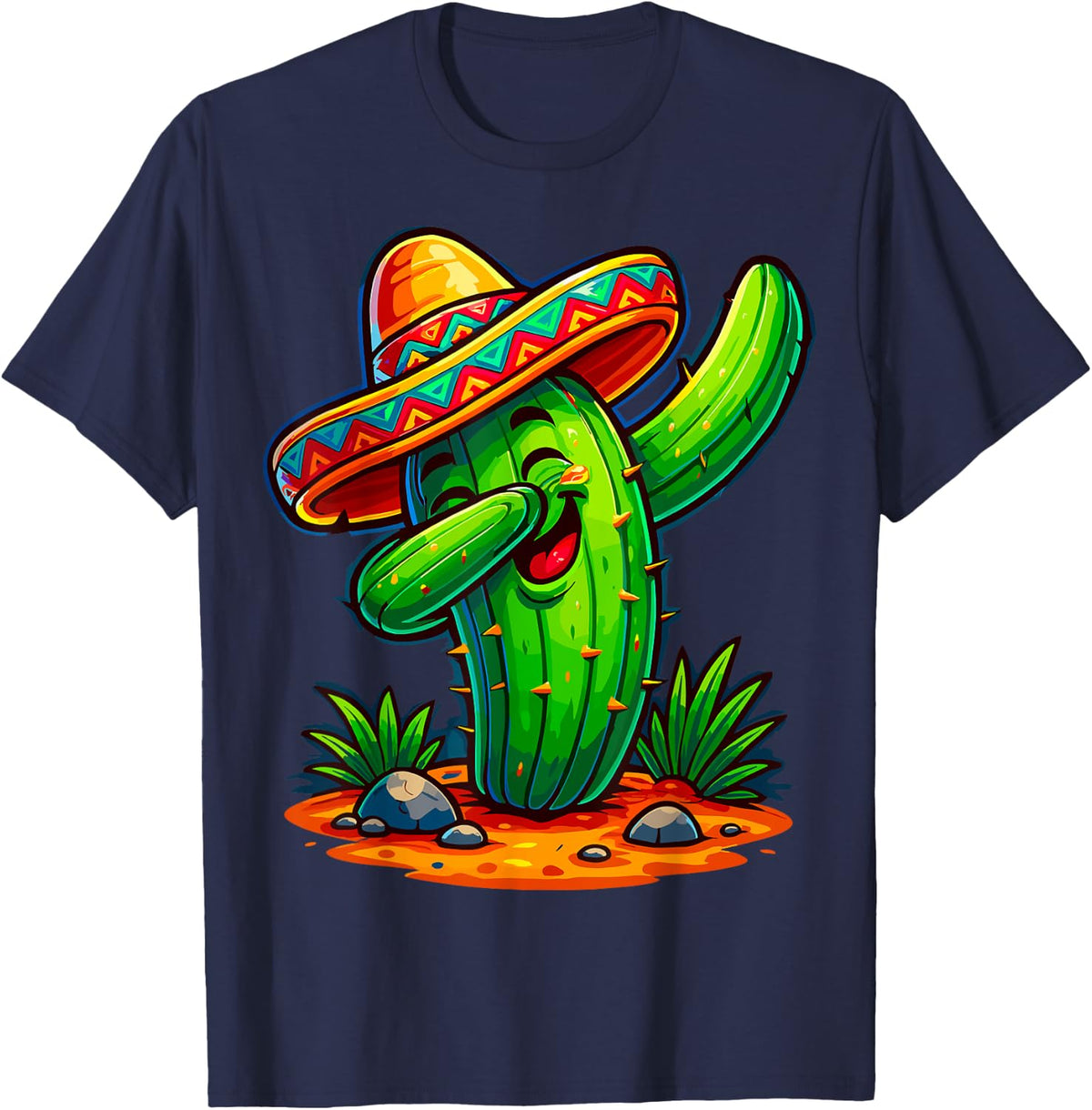 Dabbing Cactus Cinco De Mayo Mexican T-Shirt - Navy Blue