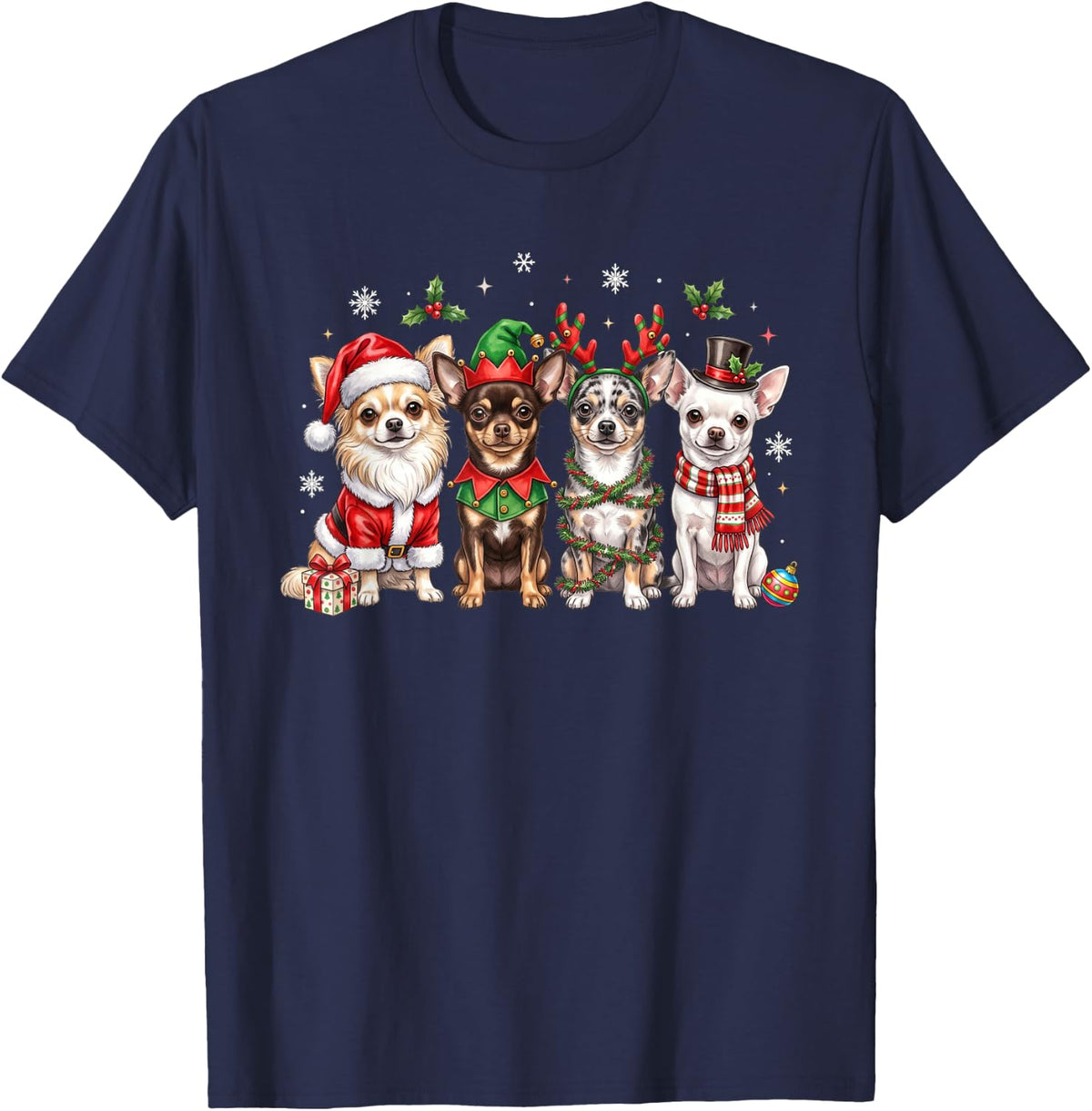 Christmas Chihuahua Squad Santa Elf Reindeer Holiday Dog T-Shirt - Navy Blue