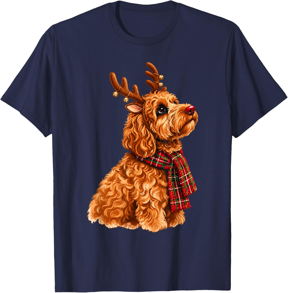 Cute Christmas Dog Funny Reindeer Goldendoodle Xmas T-Shirt - Navy Blue